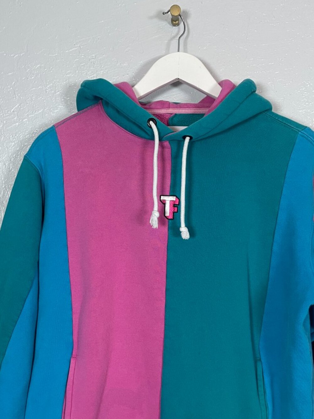 Teddy Fresh Men M Love Bubblegum Blue Pink Green Color Block Hoodie Sweatshirt - Picture 3 of 10